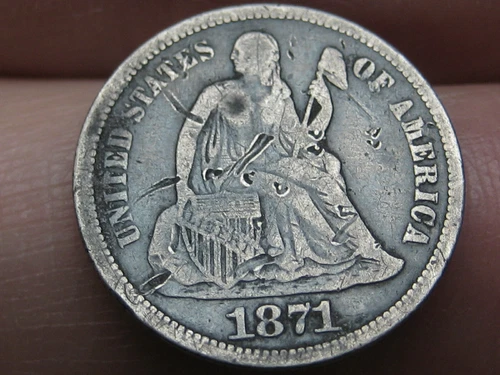 1871 S Seated Liberty Silver Dime- San Francisco, VG/Fine Details