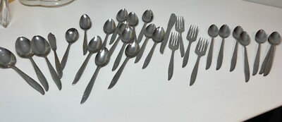 28 pc Silhouette Wheat Stainless Flatware Korea Spoon Fork Knife Iced Tea Spoons
