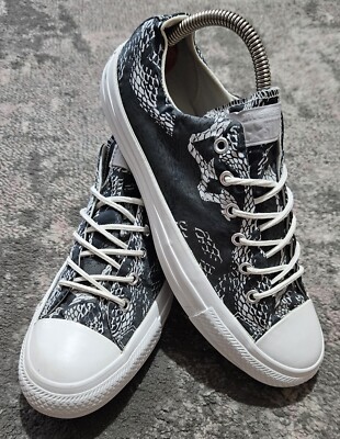 Converse Damen-Schnürschuhe Größe UK 7 All Star grau Reptilmuster niedrig sehr guter Zustand