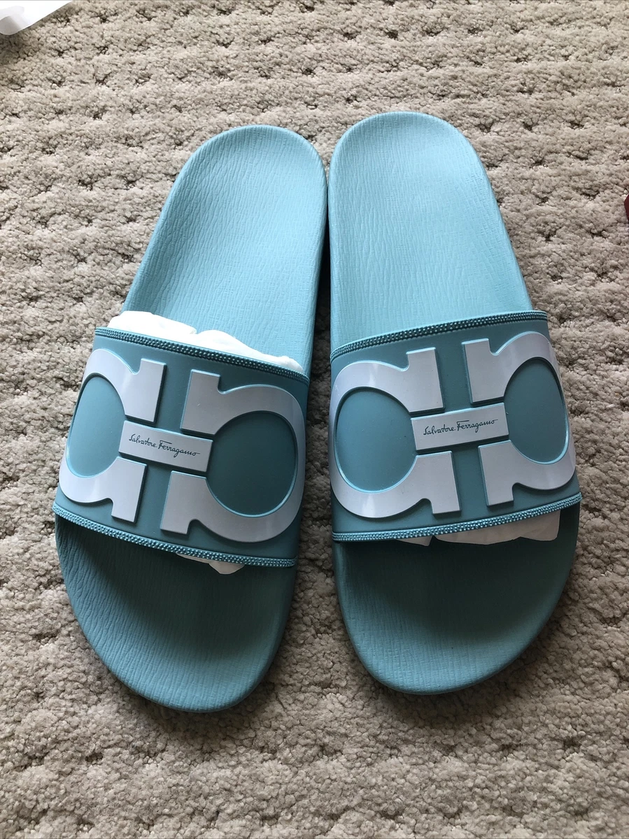 salvatore ferragamo tyrone (light blue) groove 2 slides size 11