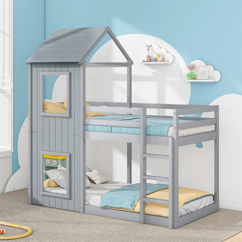 Etagenbett Kinderbett 90x200cm Hausbett Doppel Stockbett Hochbett für Kinder - Bild 2 von 9