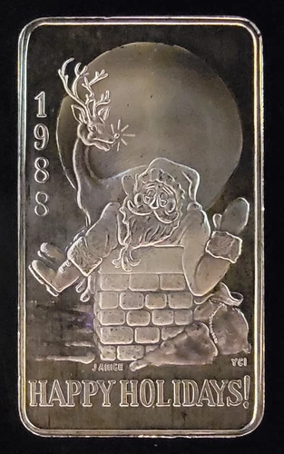 1988 Christmas Santa Chimney Engravable Bullion-999 Silver 1 Ounce Oz Art Bar