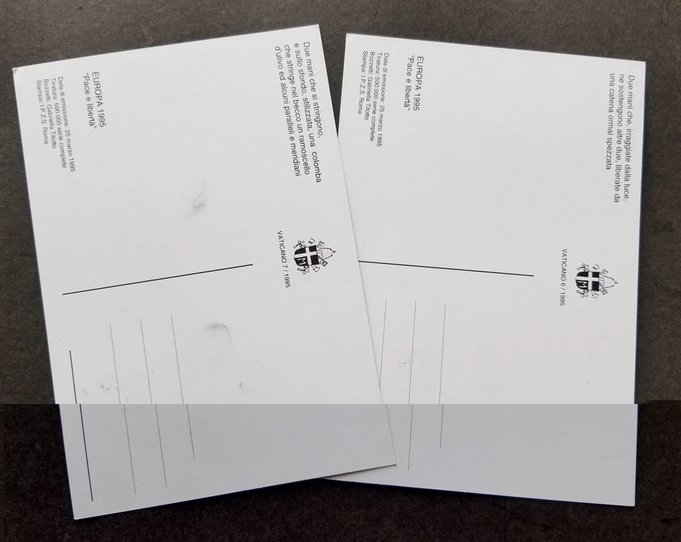 [SJ] Vatican Europa CEPT Peace Freedom 1995 Prison War Pigeon (maxicard) - Image 2 of 4