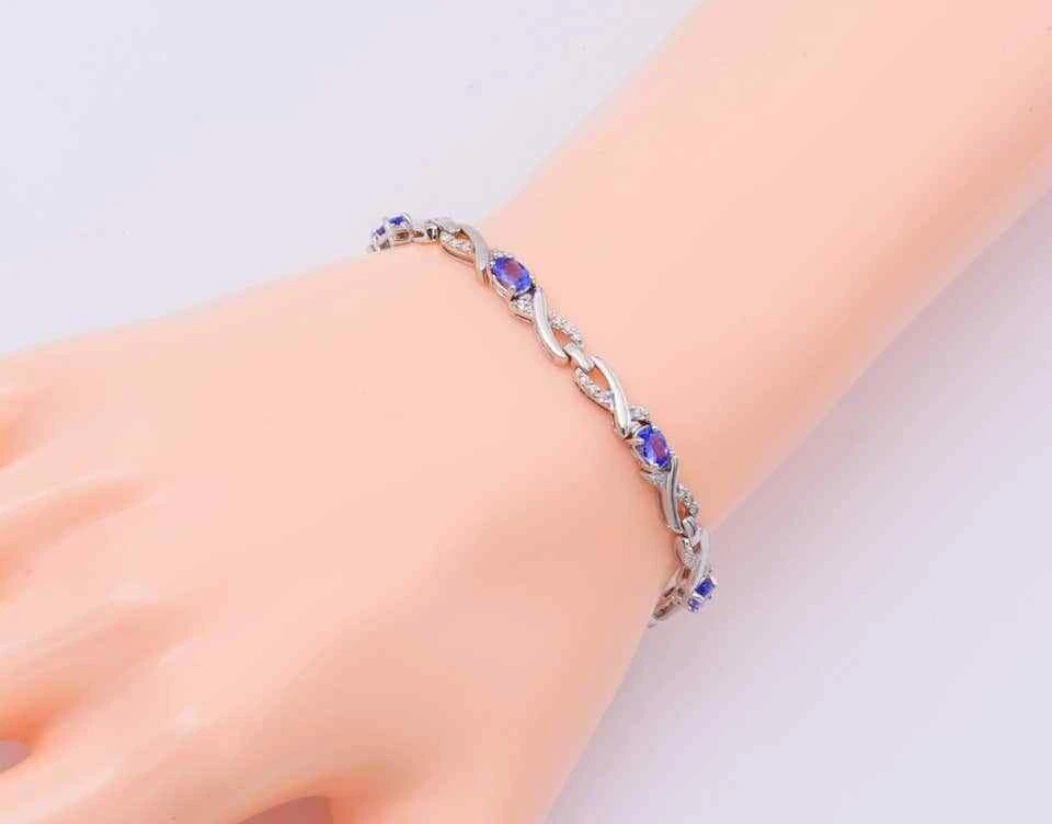 Pulseras de tenis simples de tanzanita azul púrpura con circonita cúbica blanca 2,78 TCW Foto 4 de 4