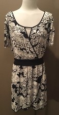 Anthropologie Ric Rac M Black & Ivory Floral Cottage Core Attached Wrap Dress