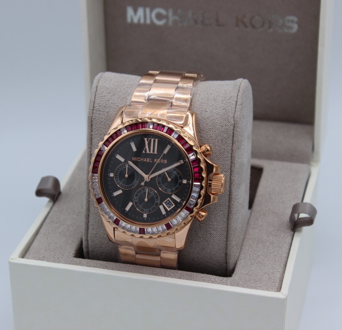 New Authentic Michael Kors Everest Rose Gold Pink Crystals 