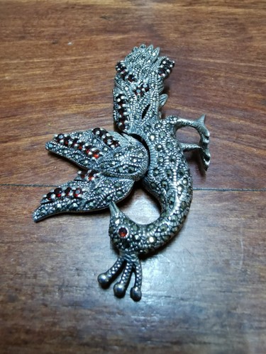 Marcasite Sterling Silver Peacock Brooch - Bild 2 von 5