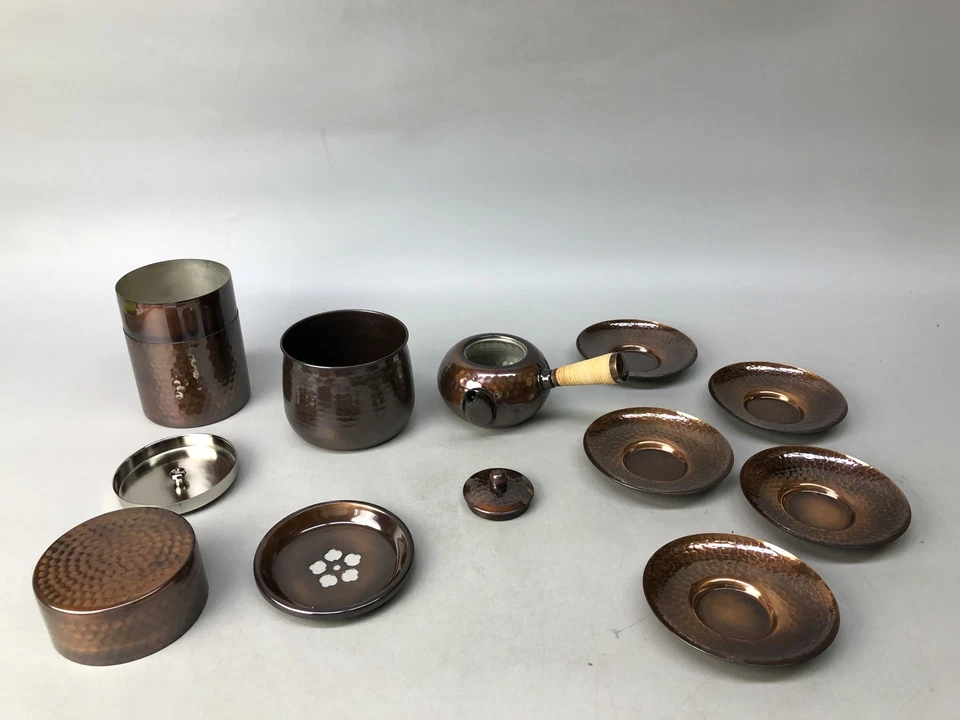 Y7953 KYUSU Cobre Chataku Kensui caddy caixa assinada Japão cerimônia de chá antiga - Imagem 2 de 4