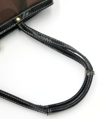 Coach Brown Striped Signature C Woven Canvas Optic Kiss Lock