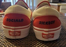  SOCIAL DISTORTION, SOCIALD SICKBOY. VANS CUSTOM OLD SKOOL CLASSIC SLIP ONS. 9.5