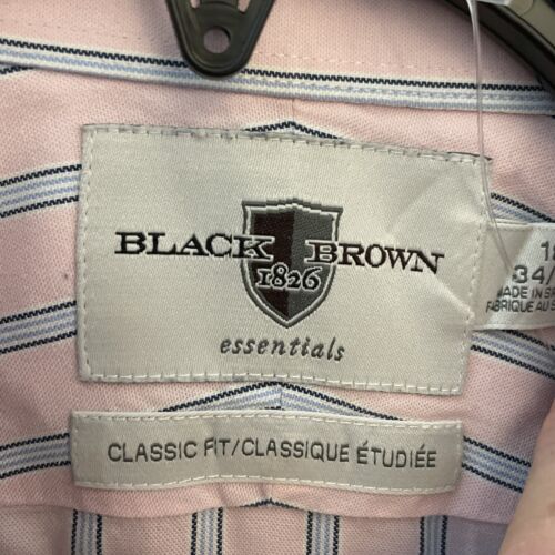 Black Brown 1826 Button Shirt Mens XL 18 34/35 Pink Stripe Long Sleeve Classic - Picture 3 of 9