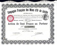 Peru: Compagnie Francaise des Mines d&acute;Or du Luicho, 1898, Paris