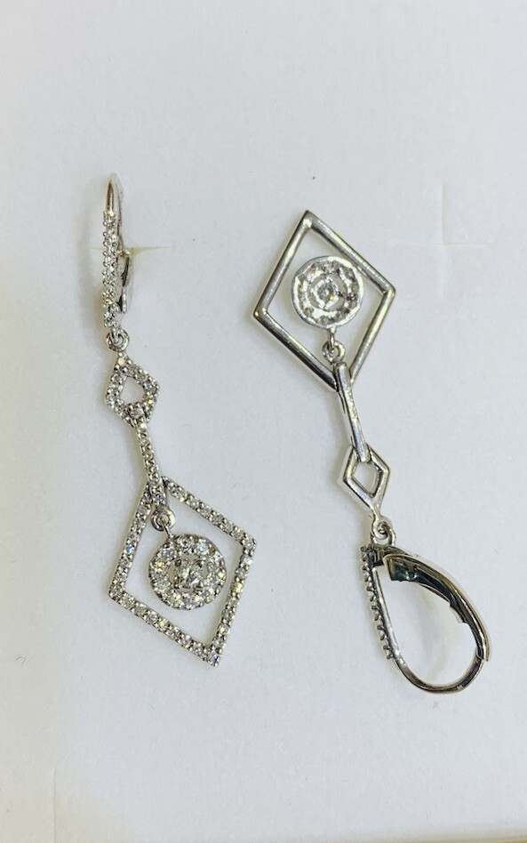 14K Solid White Gold Dangle Lever Back  Earrings … - image 3