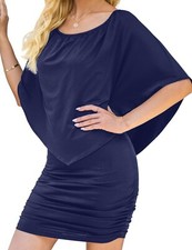 Yincro Women Off The Shoulder Ruffle Bodycon Club Party Mini Dress Navy Medium.