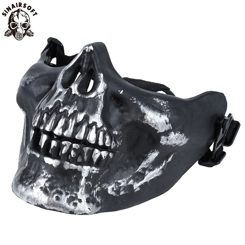 Silver Skull Mask Half Face Skeleton Protection Guard Mask Tactical Airsoft CS - Image 2 of 4