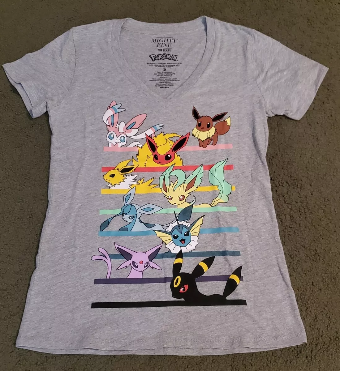 Mighty Fine Pokémon Eevee Evolutions Women's Gray V-Neck Graphic T