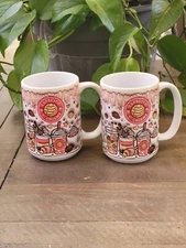 15oz White Ceramic Coffee Mug Set Of 2 (Cafecito Y Chisme Icing Design)