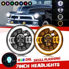 Pair 7 Inch Round Led Headlights Halo Skull Drl For Chevrolet Truck 1954 -1959