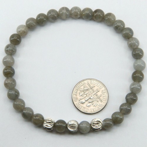 Natural and Genuine LABRADORITE Stretch Bracelet with Sterling Silver Beads #8 - Picture 5 of 6