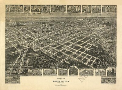 Panoramic Map of Rocky Mount North Carolina 16x20