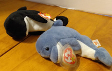 TY Set of 2 Beanie Babies Echo the Dolphin, Waves the Whale 1996
