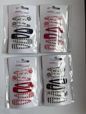 Molly & Rose 3 pairs Girls 4cm Sleepy Hair Clips - Red, Pink, Navy, Black (525)