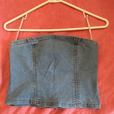 [New] Forever 21 Women s Strapless Denim Bustier Corset Top Blue Size S Zip