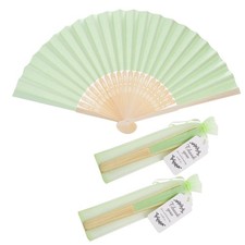 50pcs Paper Hand Fan Bamboo Handheld Folding Fans with Organza Bags and Thank...
