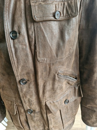 M&S Moon Tweed, Leder dunkelbraun Herren Mantel. UK groß. - Bild 3 von 19