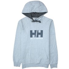 Helly Hansen Men's Grey Pullover Hoodie M Regular Fit Logo Sweatshirt