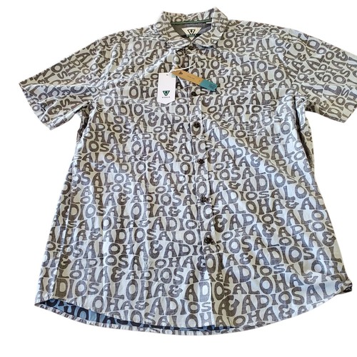 Vissla Eco SS Shirt Aloha Adios Button Up Mens Size L Grey Black READ NEW