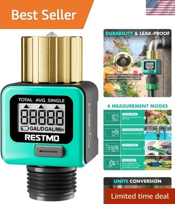 Compact Brass Water Flow Meter for Garden Hoses & RV Tanks - Easy to Install