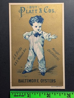 Vintage Platt Co Baltimore Oysters Boy with Suspenders Trade CArd