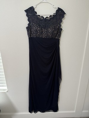 NEW Xscape Navy Lace Cap Sleeve Sheath Maxi Dress Size 12 Formal Evening  Gown | eBay