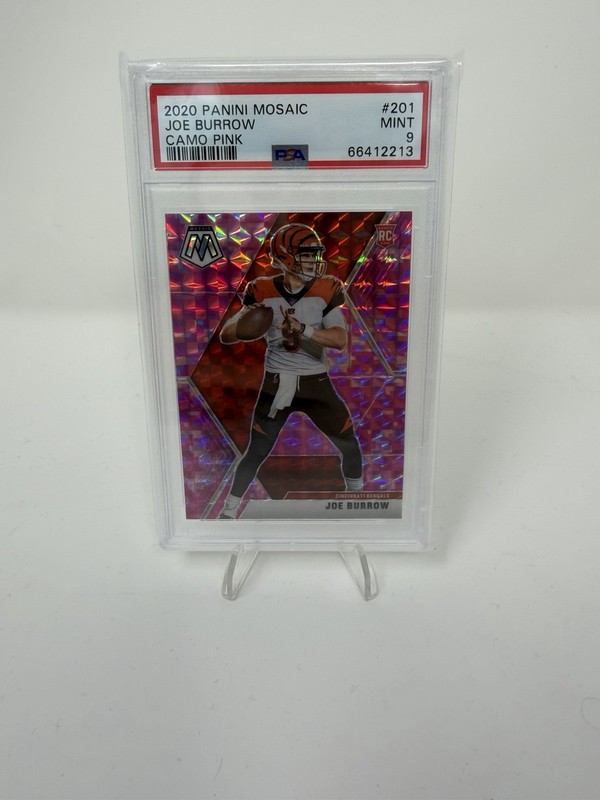 2020 Panini Mosaic Camo Pink Mosaic Prizm Joe Burrow #201 PSA 9