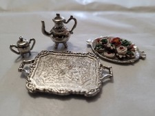 Miniature Dollhouse Pewter Tea Set w/hors d'oeuvre, Gently Used