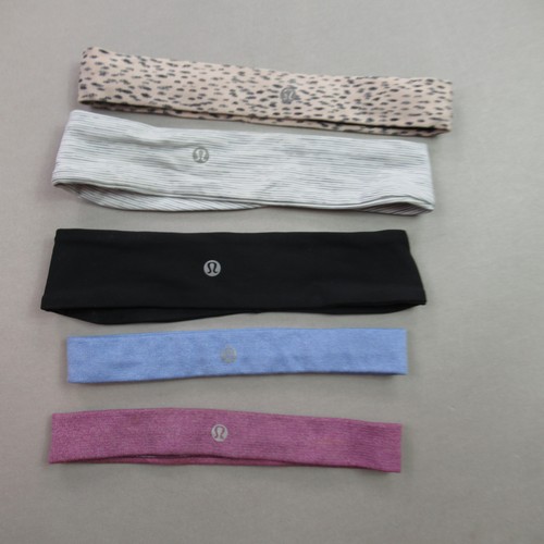 Lululemon Headband Lot 5 Pack Reversible Pink Leopard Black Striped Blue Pink