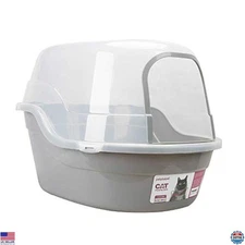 Petphabet Extra Large Jumbo Hooded Cat Litter Box - Stylish Gray for Comfort