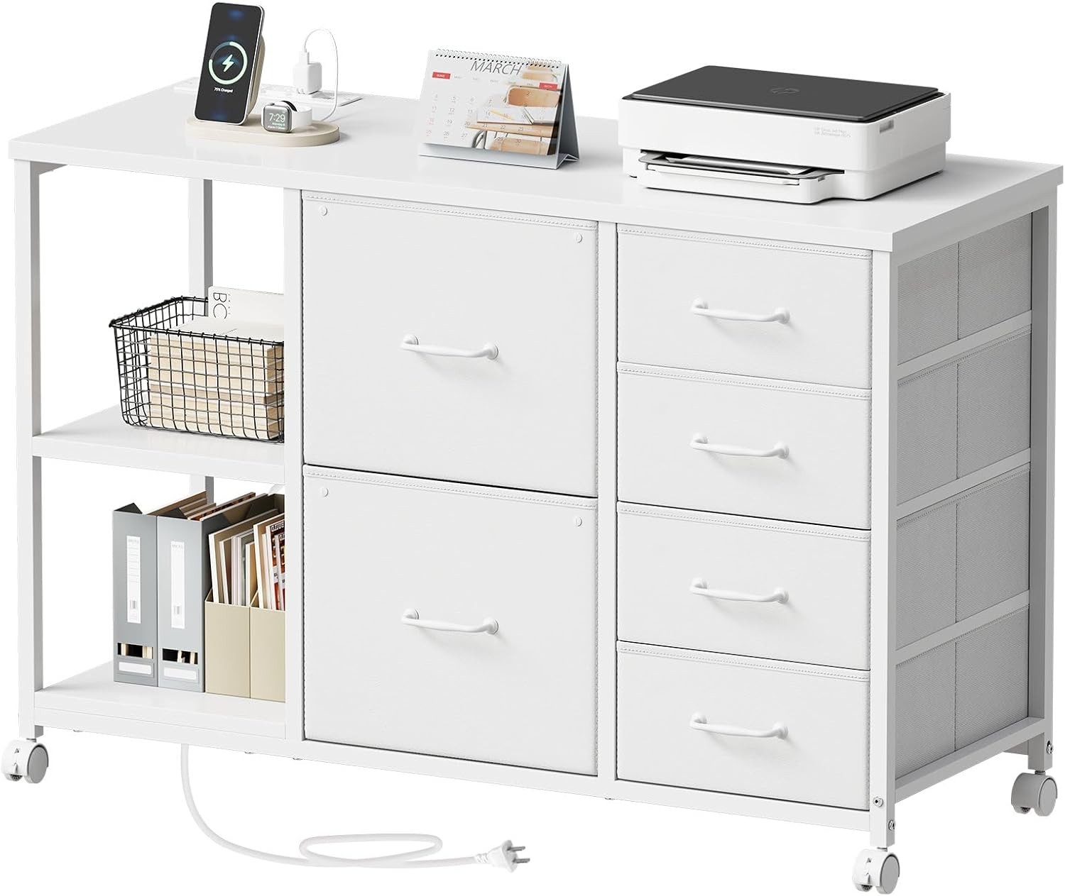 Maihail 6 Drawer File Cabinet W/ Charging Station & Open Storage Shelf