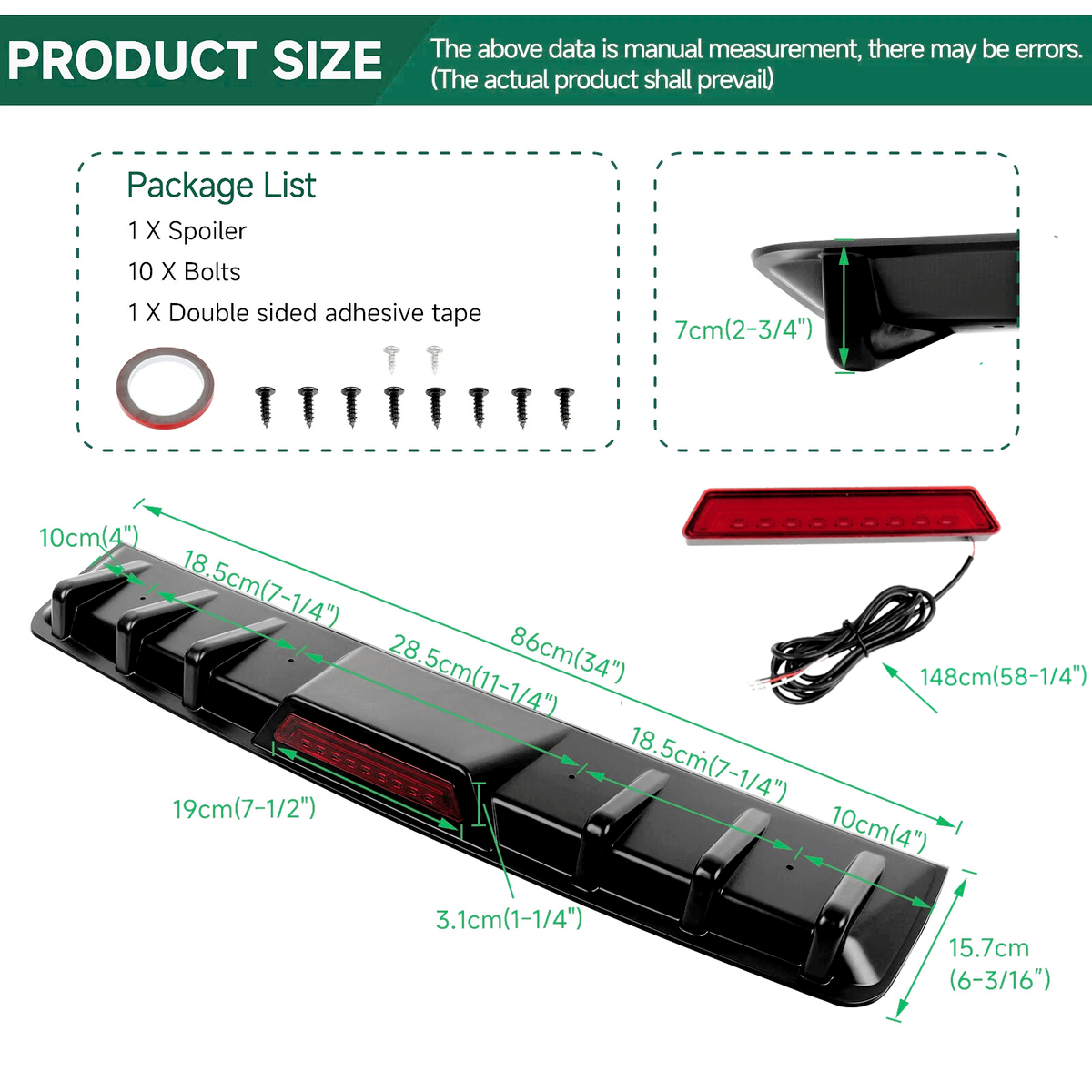 For Mazda CX-8 CX-9 Glossy Black Rear Bumper Diffuser Lip w/ LED