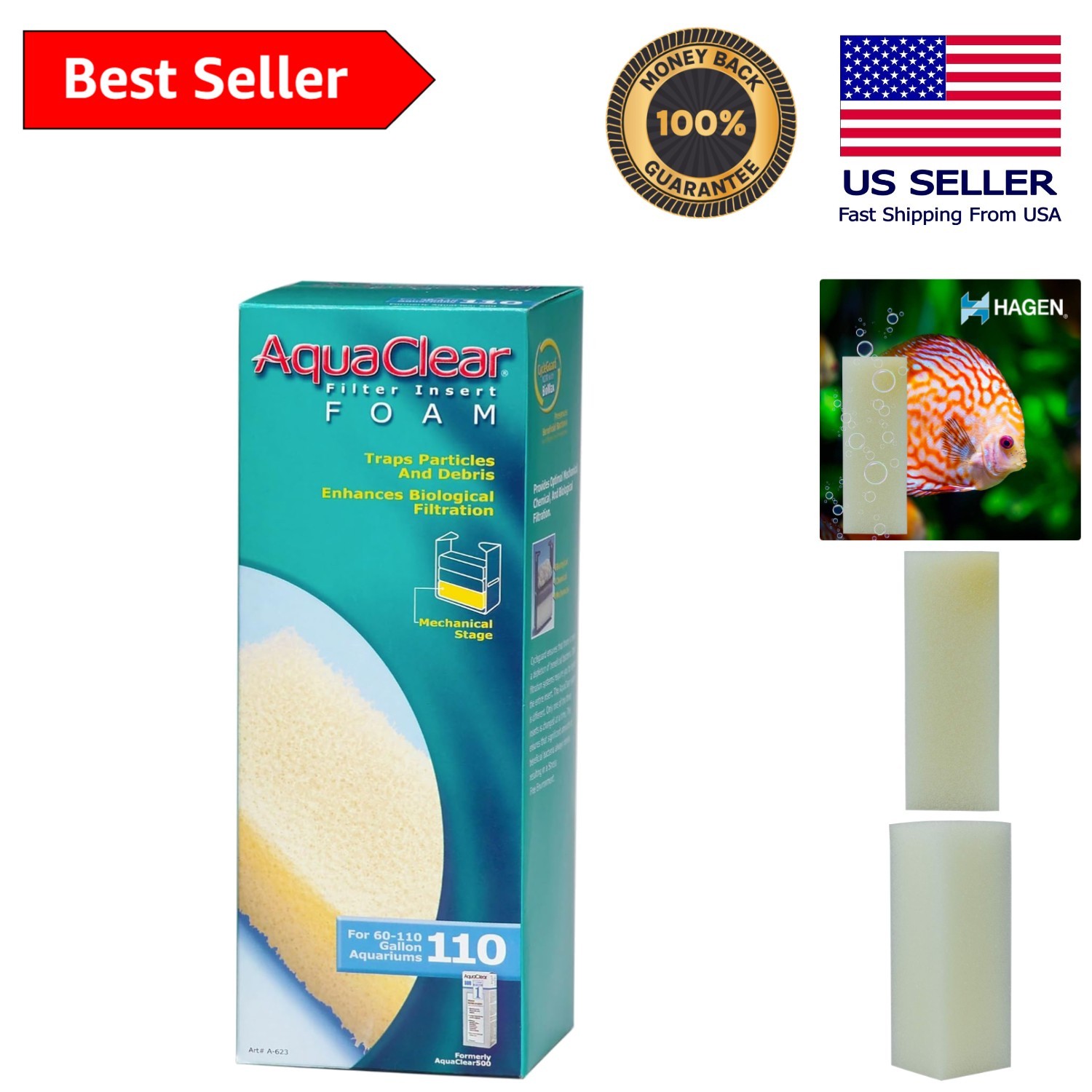 Inserto de espuma Aqua Clear 110 de larga duración - Atrapa escombros y mejora la calidad del agua