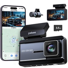 P3 4K Dash Cam Front and Rear, 64GB SD Card, 4K 1080P Dual Dash Camera for Ca...