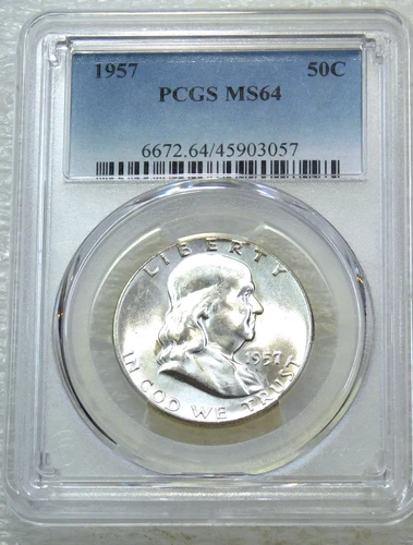 1957 P Franklin Half Dollar PCGS MS64 95% FBL Frosty Luster New Holder #H296H
