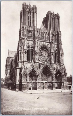 Reims Vintage Postkarte Dom Frankreich 1. Weltkrieg Gotik Architektur