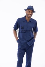 NEW Mens Montique 2PC Summer Walking Set Leisure Suit Regular Fit LN77 Navy Blue