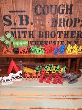 Vintage Plastic Indians, Cowboys, Teepee, Wagon, Fence, Horses, Canoe, Totem