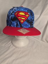NWT Superman Snapback Flat Bill Hat DC Comics All Over Print Cap Red Blue