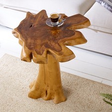 Massivholz Beistelltisch ROOT - 40cm - natur - Teakholz - Jahresringe Couchtisch
