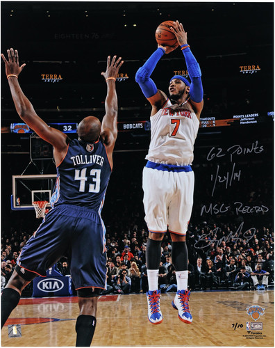 Carmelo Anthony Knicks Signed 16x20 62 Point Performance Photo w/Inscs - LE 10