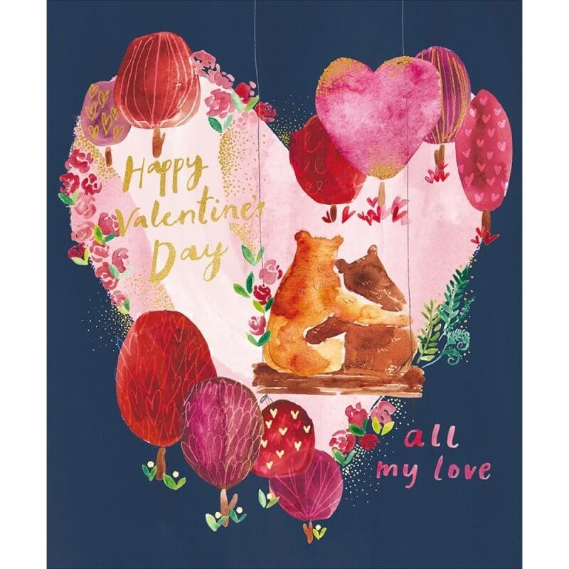 Valentines Card All My Love Bears - Romantic Illustrated Luxury Greeting Card